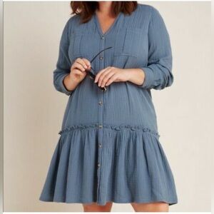 Grace Karin Green and Blue Ruffled Long Sleeve Dress